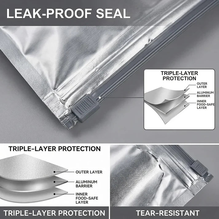 🛡️🥬 Reusable thickened upright aluminum foil sealing storage bags with label