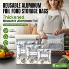 🛡️🥬 Reusable thickened upright aluminum foil sealing storage bags with label