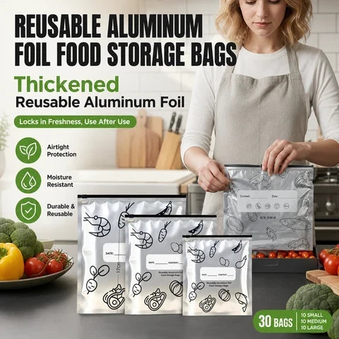 🛡️🥬 Reusable thickened upright aluminum foil sealing storage bags with label