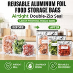 🛡️🥬 Reusable thickened upright aluminum foil sealing storage bags with label